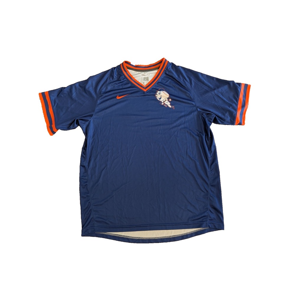Nike Cooperstown New York Mets Dri-Fit Shirt Men's XL V-Neck Mr Met Jersey Blue